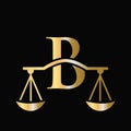 Letter B Scale Attorney Law Logo Design. Initial Pillar, Law firm, Attorney Sign Design On Letter B Concept Template