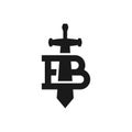 Letter B with a silhouette of sword. medieval logo theme