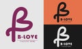 the letter B is simple and elegant with the concept of love with two colors of logo icon choices