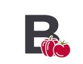 letter b with tomato and bell pepper. creative vegetable alphabet logo. harvest and agriculture design