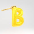 Letter B uppercase. Honey font with dipper isolated on white background