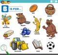 Letter b words educational set with cartoon characters Royalty Free Stock Photo