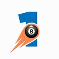 Letter 1 Billiard Sports Team Club Logo. 8 Ball Pool Logo Design Template