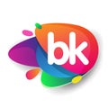 Letter BK logo with colorful splash background, letter combination logo design for creative industry, web, business and company