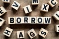 Letter block with word borrow on wood background with another alphabet as frame Royalty Free Stock Photo