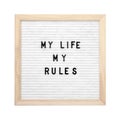 Letter board with phrase My life my rules on white background, top view Royalty Free Stock Photo