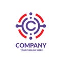 letter C with abstract technology circle data logo