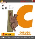 Letter C from alphabet with cartoon colugo animal character Royalty Free Stock Photo