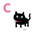 Letter C Cat Zoo alphabet. English abc with animals Education cards for kids White background Flat design