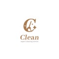 Letter C cleaning service maid logo symbol with broom brush and logotype C icon in elegant premium luxury style Royalty Free Stock Photo