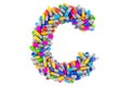 Letter C from colored capsules. 3D rendering