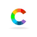 Letter C colorful rainbow logo. Overlay particles style.