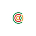Letter c colorful stripes target dart symbol logo vector