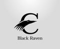 Letter C crow logo designs, black raven in letter C vector illustration design Royalty Free Stock Photo