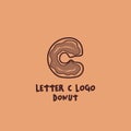 Letter C Donut doughnut logo, food and beverage symbol icon in cartoon playful fun style doodle