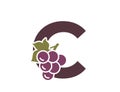 letter c with grapes. fruit alphabet logo symbol. gardening, winemaking and harvest design