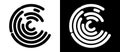 Letter C icon or logo, fingerprint concept. Black shape on a white background and the same white shape on the black side