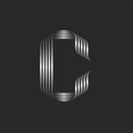 Letter C initial metallic logo, 3d calligraphic monogram emblem, minimal style metal smooth stripes, parallel lines typographic