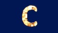 Letter C, innovation burning orange cyberpunk font on blue screen, isolated - object 3D rendering