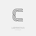 Letter C. Labyrinth vector logo template. Line art rebus, concept logotype icon. Royalty Free Stock Photo