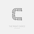 Letter C. Line art rebus, concept logotype icon. Labyrinth vector logo template.