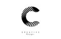 Letter C logo with black twisted lines. Creative vector illustration with zebra, finger print pattern lines