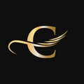 Letter C Logo Design Template. C Letter Logotype Business And Company Identity Vector With Golden, Fashion, Wing Concept