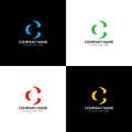 Letter c logo, icon flat and vector design template. The inversion letter c logotype for brand or company with text.