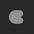 Letter C logo initial monogram, smooth rounded offset thin lines, sleek curved linear shape typography hipster design element