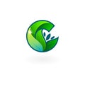 Letter C logo and leaf design combination, green color
