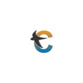 Letter C logo with swift bird icon design vector