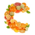 Letter C made with citrus fruits on white background as vitamin representation Royalty Free Stock Photo