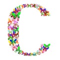 The letter C made up of lots of butterflies of different colors
