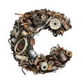 The letter C is made up of scrap metal. Royalty Free Stock Photo