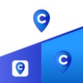 Letter C With Map Pointer icon or logo design template elements