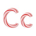 Letter C Mint Candy Cane Alphabet Collection Striped in Red Christmas Colour . 3d Rendering