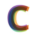 Letter C in overlay color transparency style isolated on white background. Alphabet folded from different retro colors
