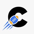 Letter C Rugby Logo Concept With Moving Rugby Ball Icon. Rugby Sports Logotype Symbol Vector Template