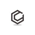 Letter c simple shadow geometric hexagonal line logo vector