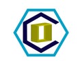 Letter C with square in the hexagonal blue color logo