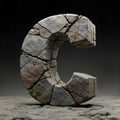 Realistic 3D Render Stone Letter C with Cracks and Moss, Generative AI Royalty Free Stock Photo
