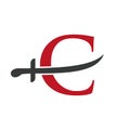 Letter C Swords Logo Vector Template. Swords Icon For Protection and Privacy Symbol