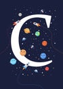 Letter C with the theme of outer space for Children. Letter graphic vector illustration for kids on outer space theme. space kids Royalty Free Stock Photo