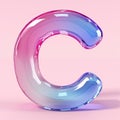 Letter C, transparent glass effect. Alphabetic pink neon font. AI generated.