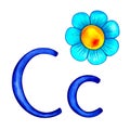 The letter C is uppercase and lowercase with the image of a camomile. Watercolor drawing