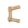 Letter C wood board font. plank and nails alphabet. Lettering of