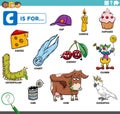 Letter c words educational set with cartoon characters