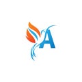Letter A combined with the fire wing hummingbird icon logo Royalty Free Stock Photo