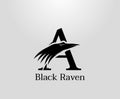 Letter A Crow logo designs, Black Raven in Initial A vector illustration design Royalty Free Stock Photo