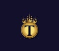 T Letter Crown Golden Colors Logo Design Concept